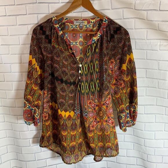 Fig & Flower Hi-Low Patchwork Print  Top S… - Picture 1 of 6